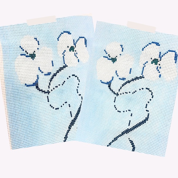 Floral No. 2 - Sample Sale - Needlepoint Stitch Painted Canvas 18 mesh Blues - Picture 2 of 2